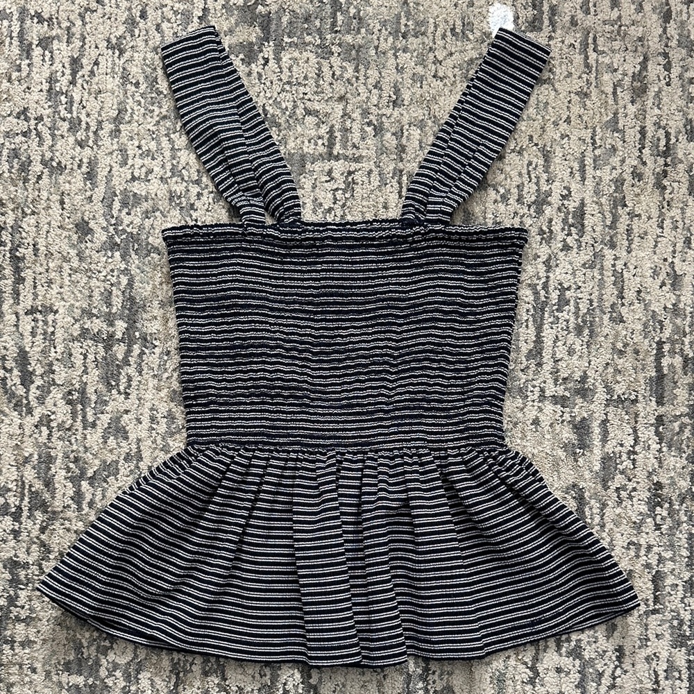 Madewell Navy & White Striped Smocked Peplum Tank